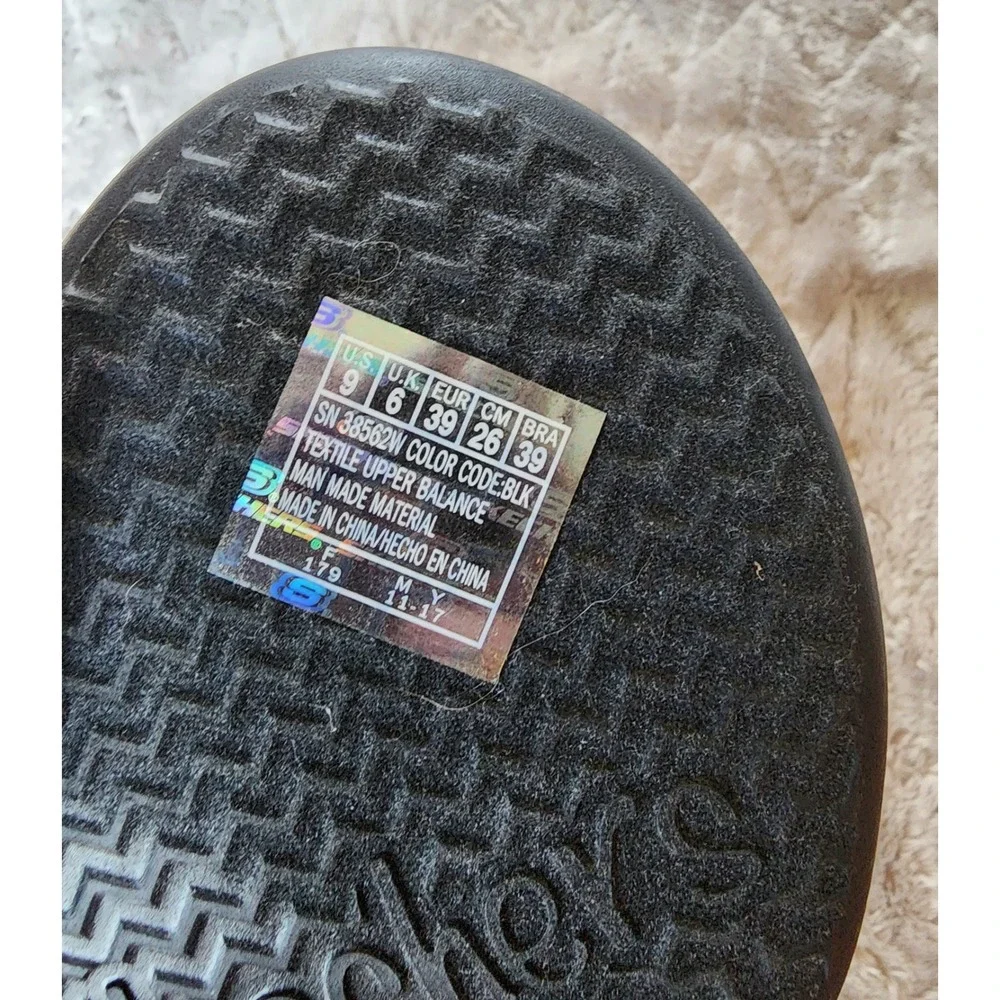 Skechers Cali Rumblers Hot Shot Black Wedge Sandals Rhinestone Womens 9 Wide